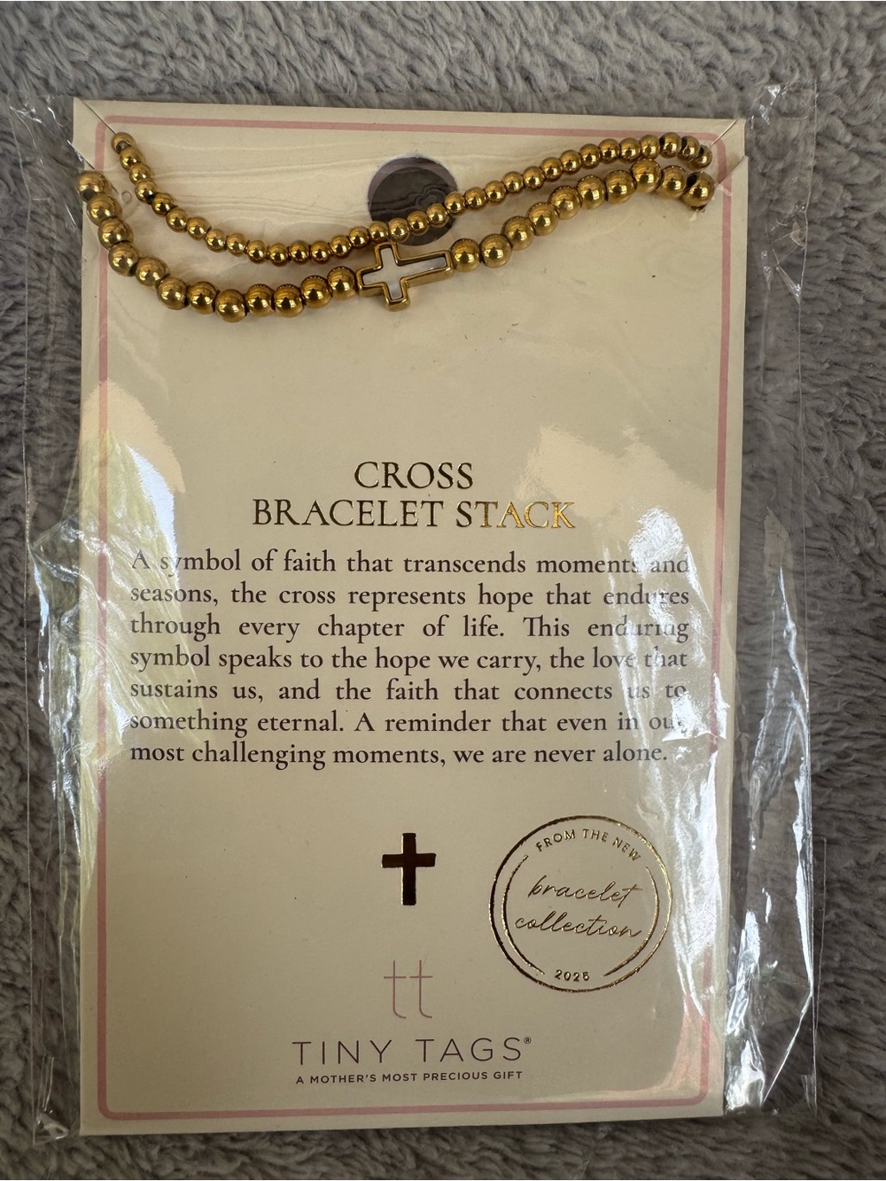 Tiny Tags 14K Gold Ion Plated Cross Bracelet Stack